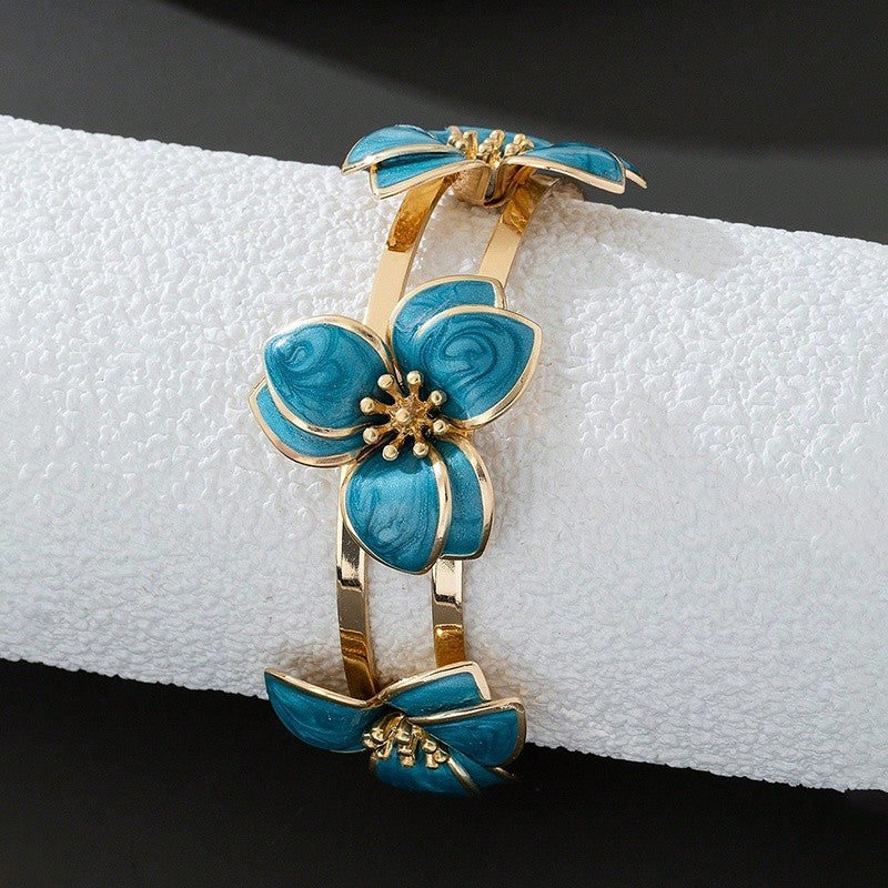 Elegant Green Floral Open Cuff Bracelet