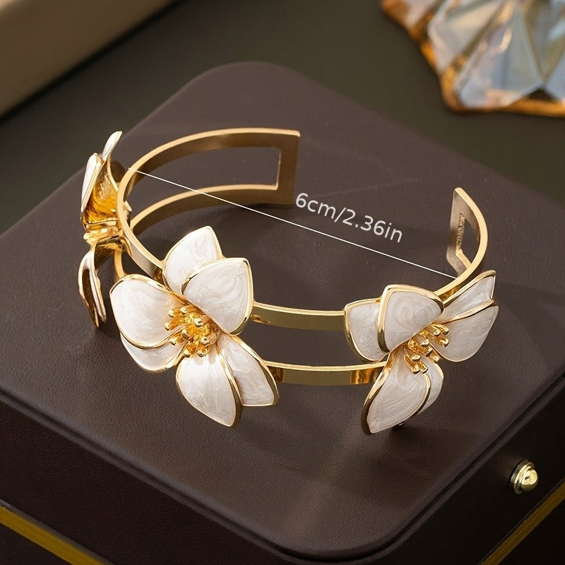 Elegant Green Floral Open Cuff Bracelet