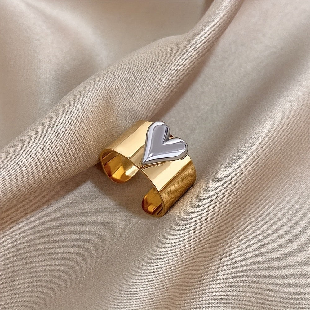 2pc Classy Two-Tone Heart Ring Set