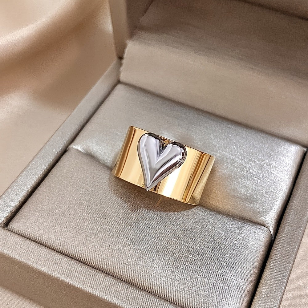 2pc Classy Two-Tone Heart Ring Set