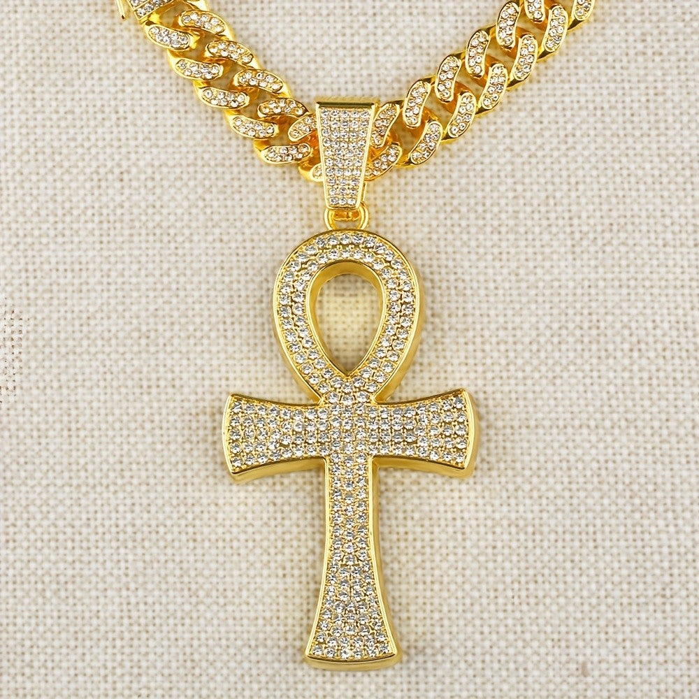 Iced Out Ankh Cuban Link Necklace