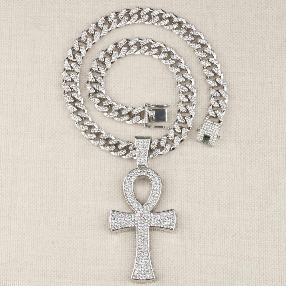 Iced Out Ankh Cuban Link Necklace