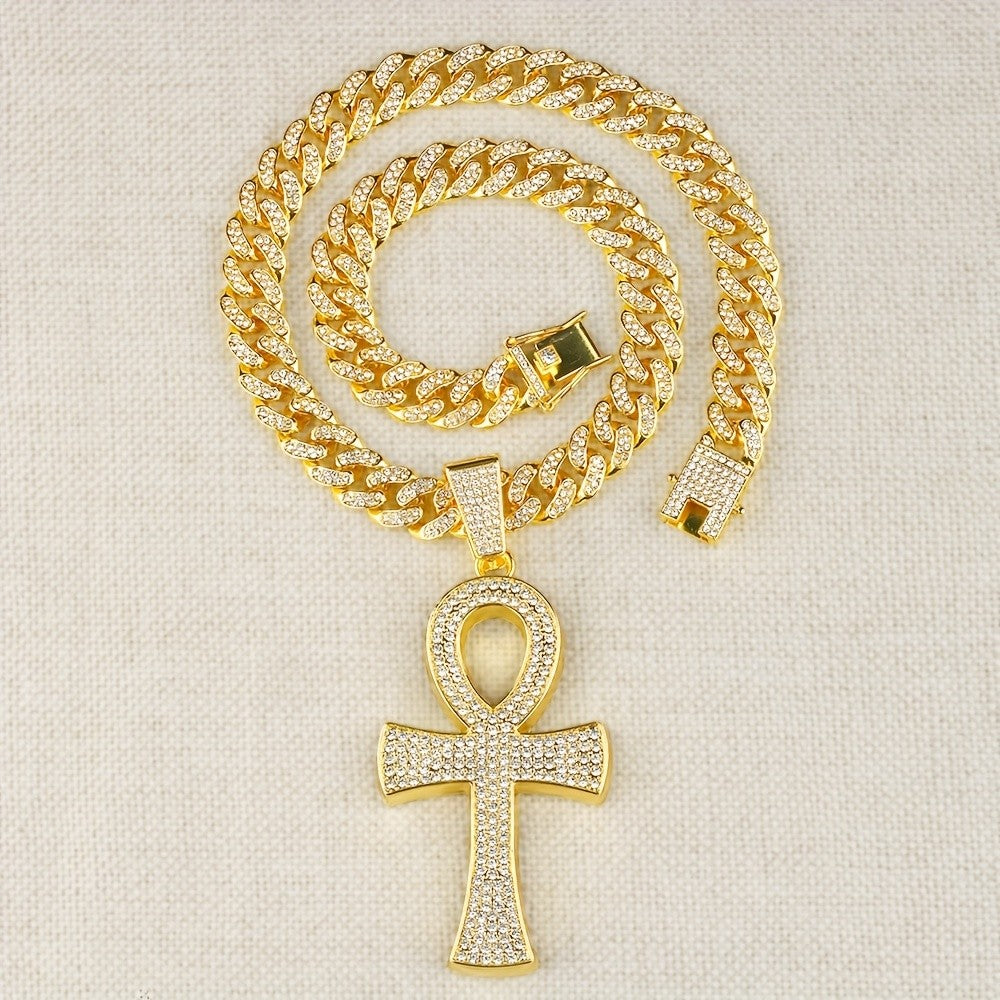 Iced Out Ankh Cuban Link Necklace