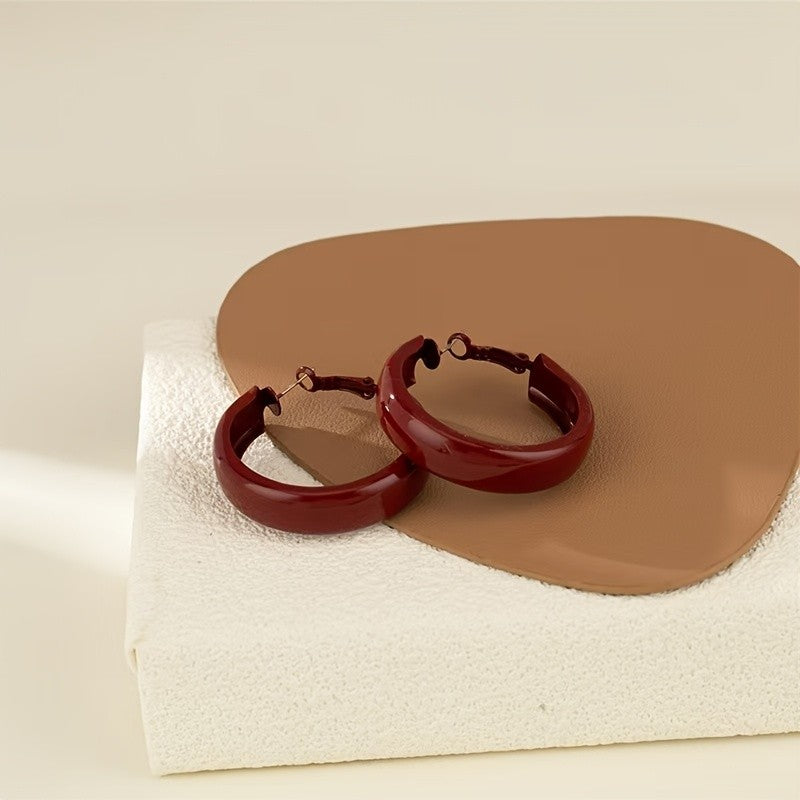 Vintage Glossy Red Wide Hoop Earrings