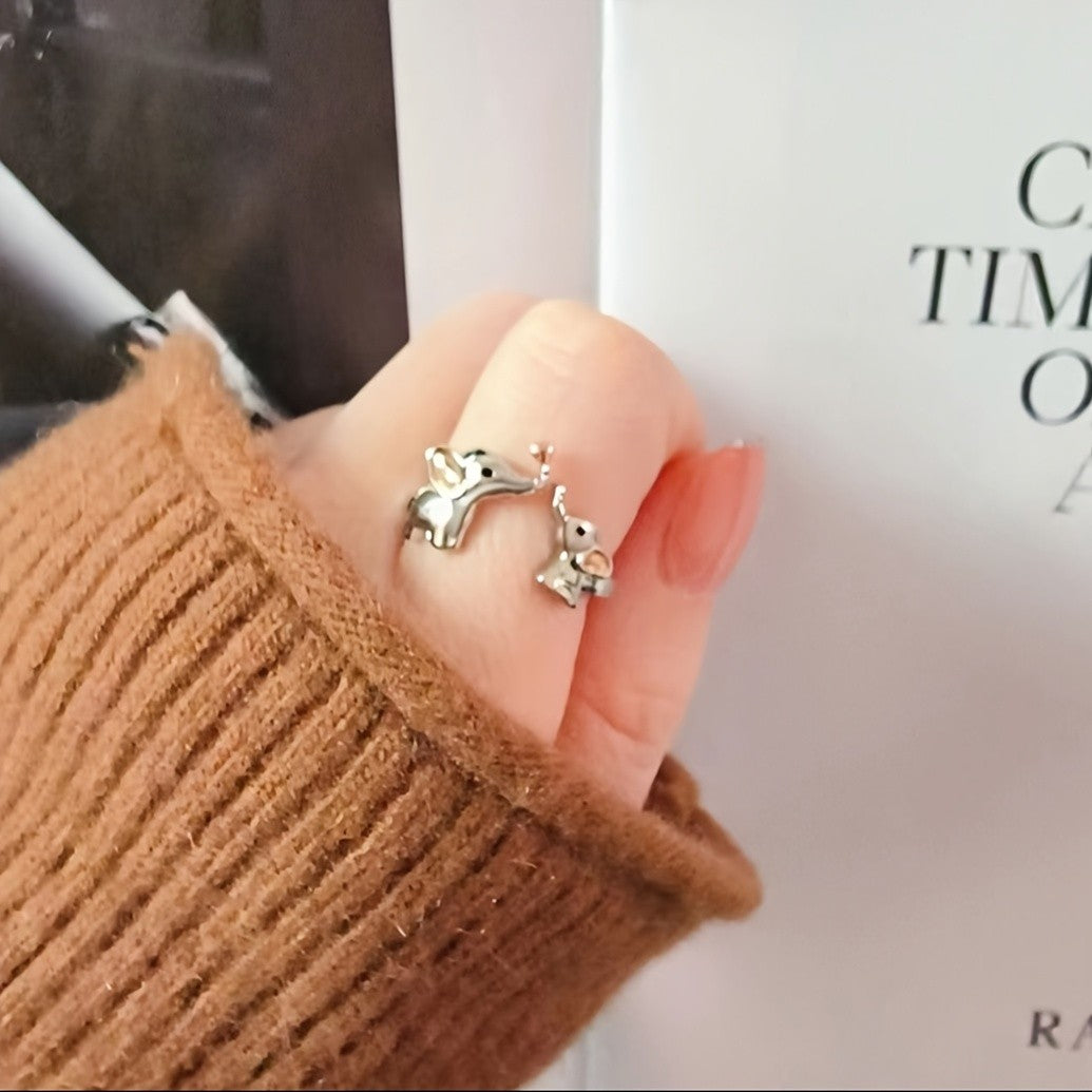 Dainty Mother Son Elephant Ring