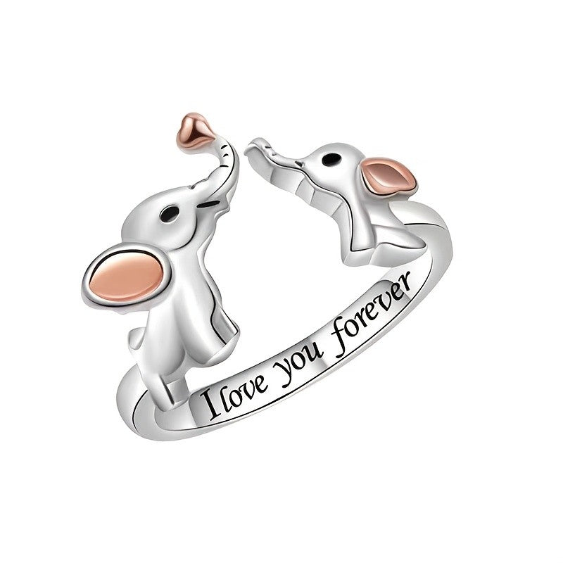Dainty Mother Son Elephant Ring