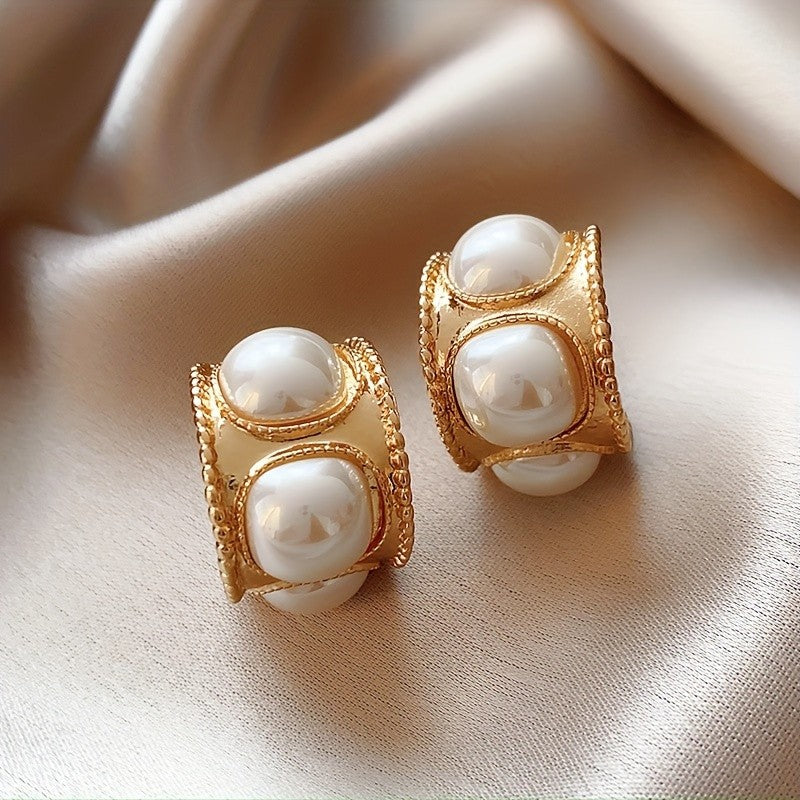 Vintage Elegant Double Pearl Stud Earrings