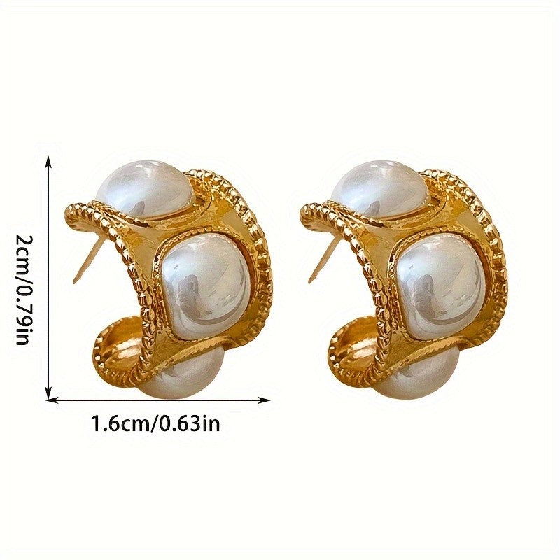 Vintage Elegant Double Pearl Stud Earrings