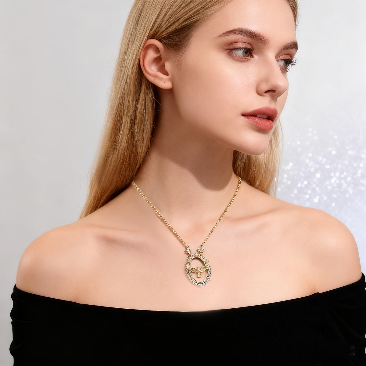 18k Classy Zircon Peace Dove Necklace