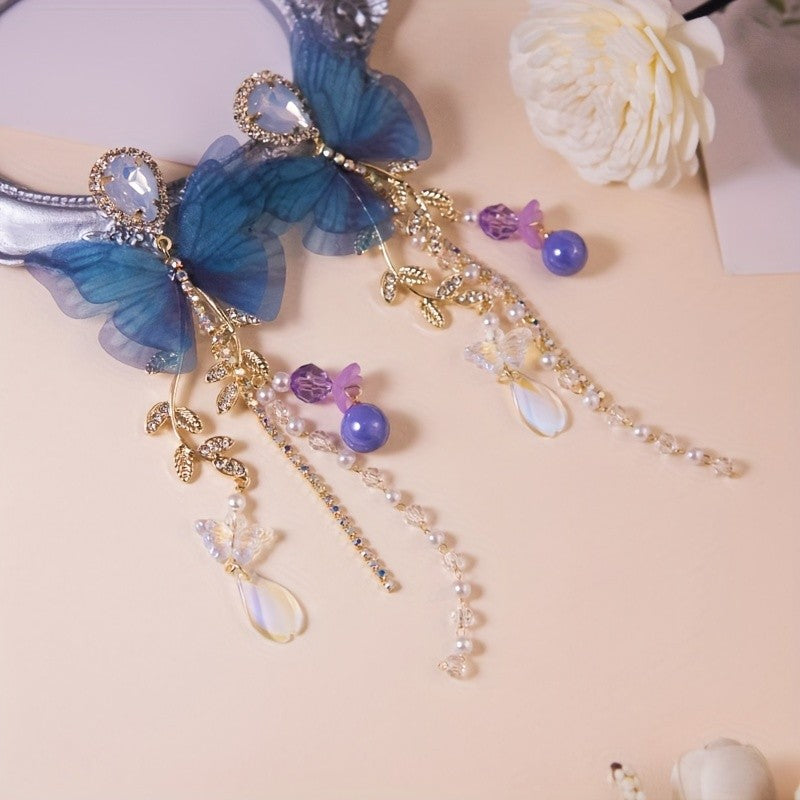Romantic Blue Butterfly Tassel Earrings