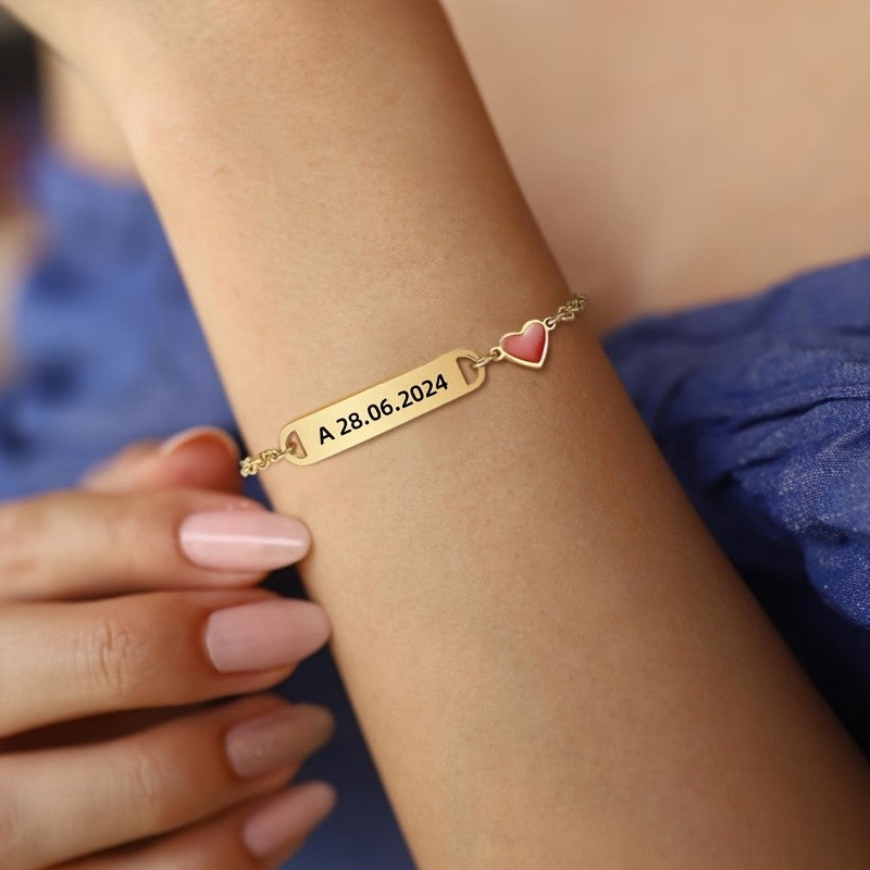 18k Dainty Mom and Baby Heart Bracelet Set