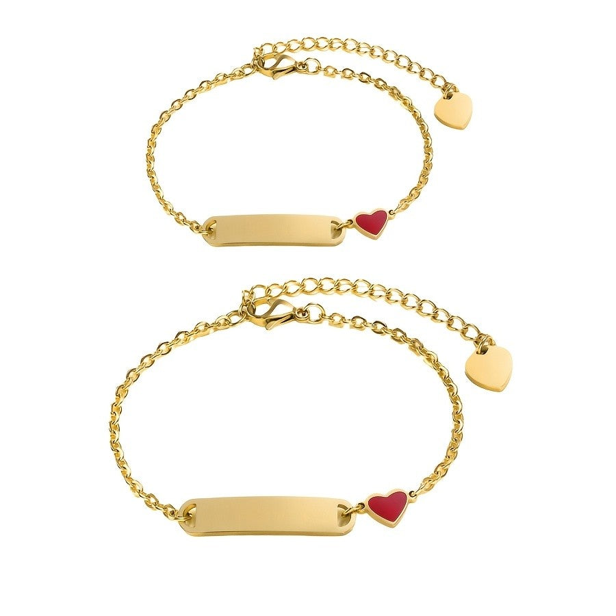 18k Dainty Mom and Baby Heart Bracelet Set