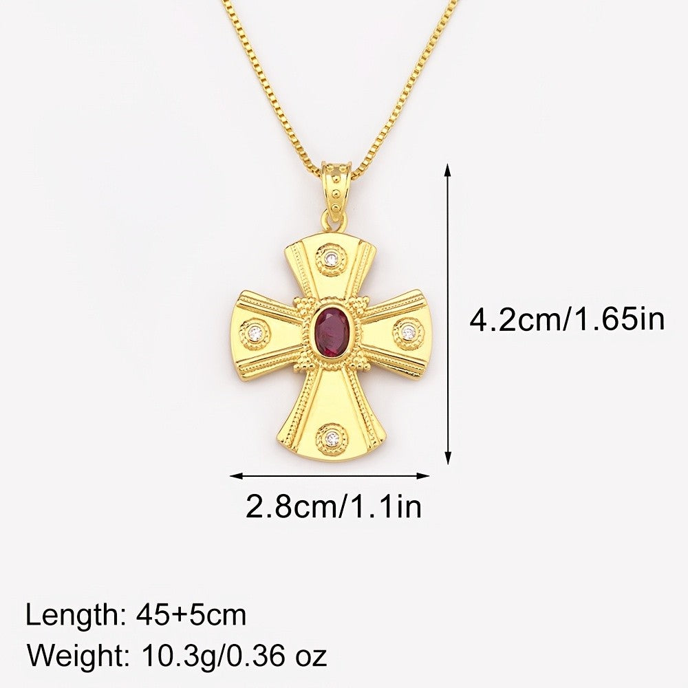 18k Vintage Inspired Ruby Cross Necklace