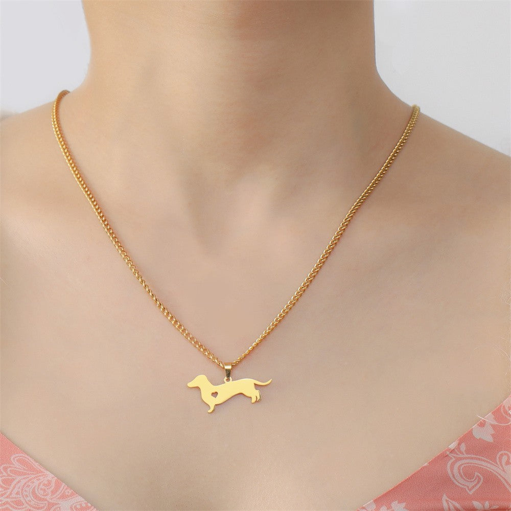 18k Dainty Dachshund Dog Necklace