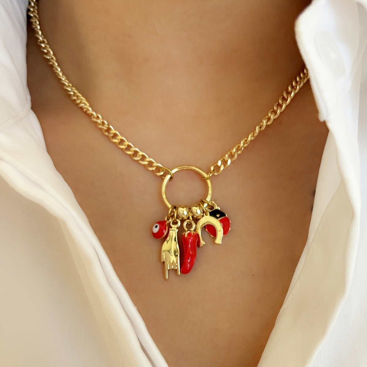 Boho Ladybug & Chili Charm Necklace