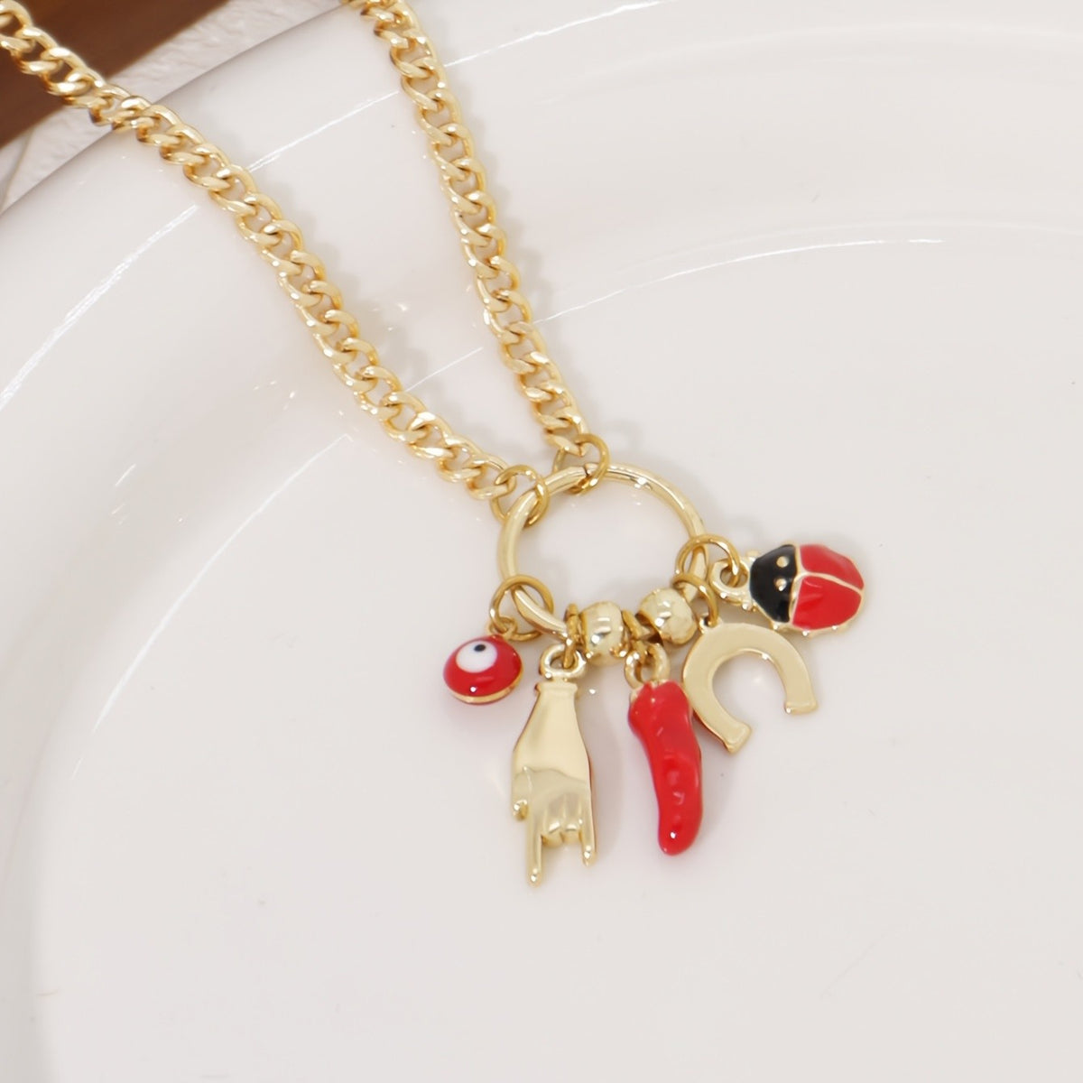 Boho Ladybug & Chili Charm Necklace
