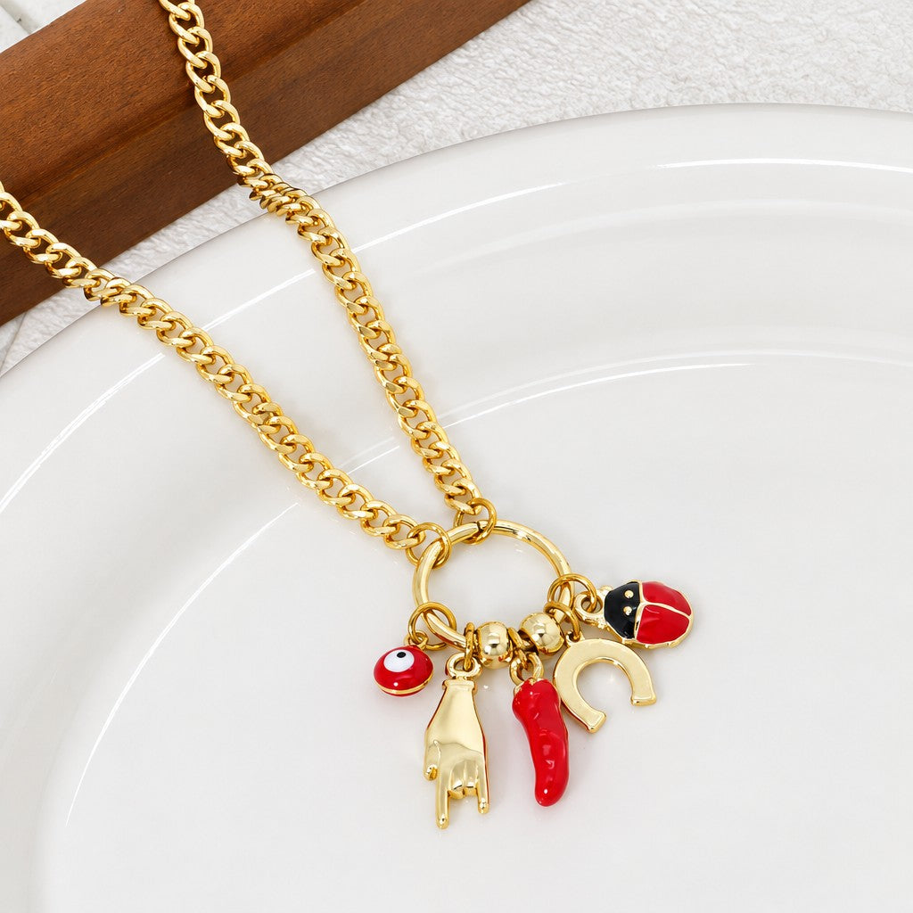 Boho Ladybug & Chili Charm Necklace