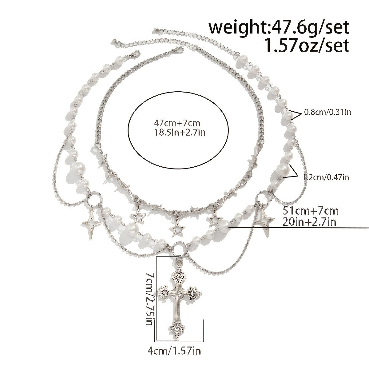 Classy Layered Pearl Star Cross Necklace