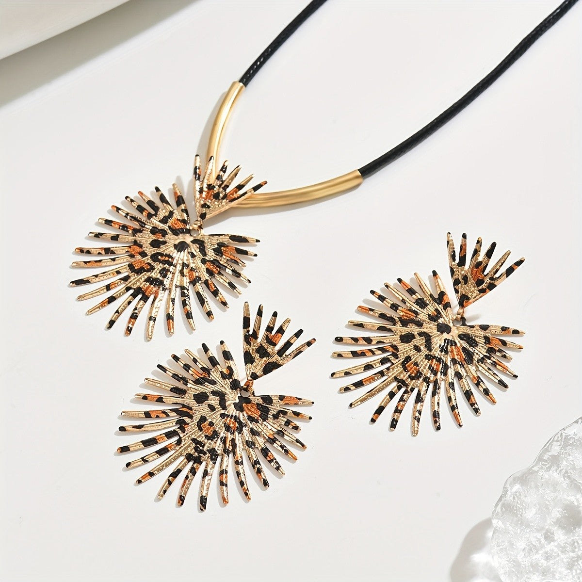 Boho Leopard Print Sunburst Necklace Set