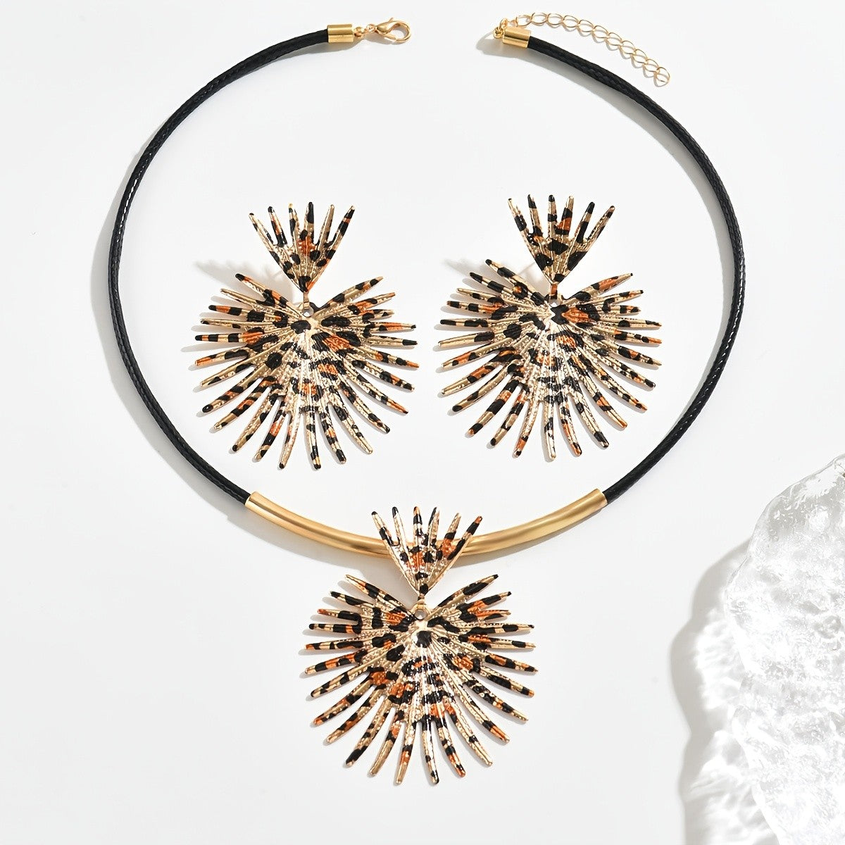 Boho Leopard Print Sunburst Necklace Set