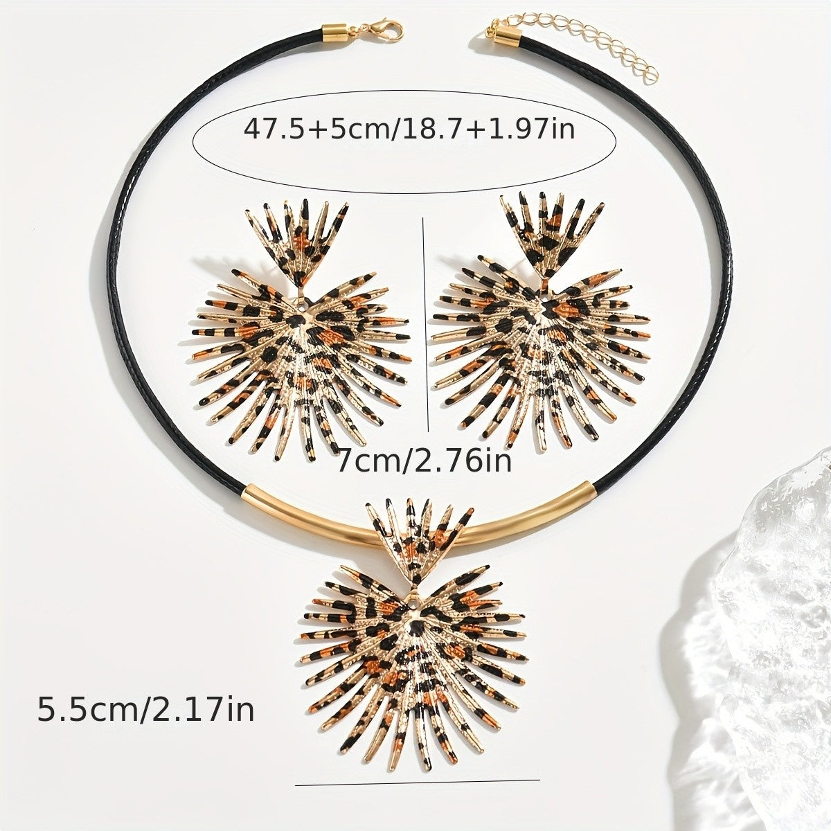 Boho Leopard Print Sunburst Necklace Set