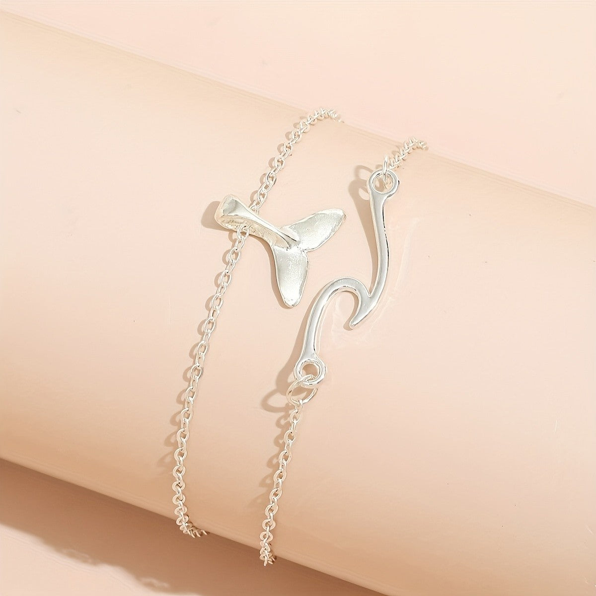 Dainty Whale Tail & Wave Anklet Set