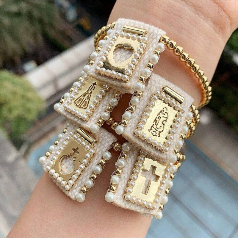 18k Boho Woven Religious Charm Bracelet