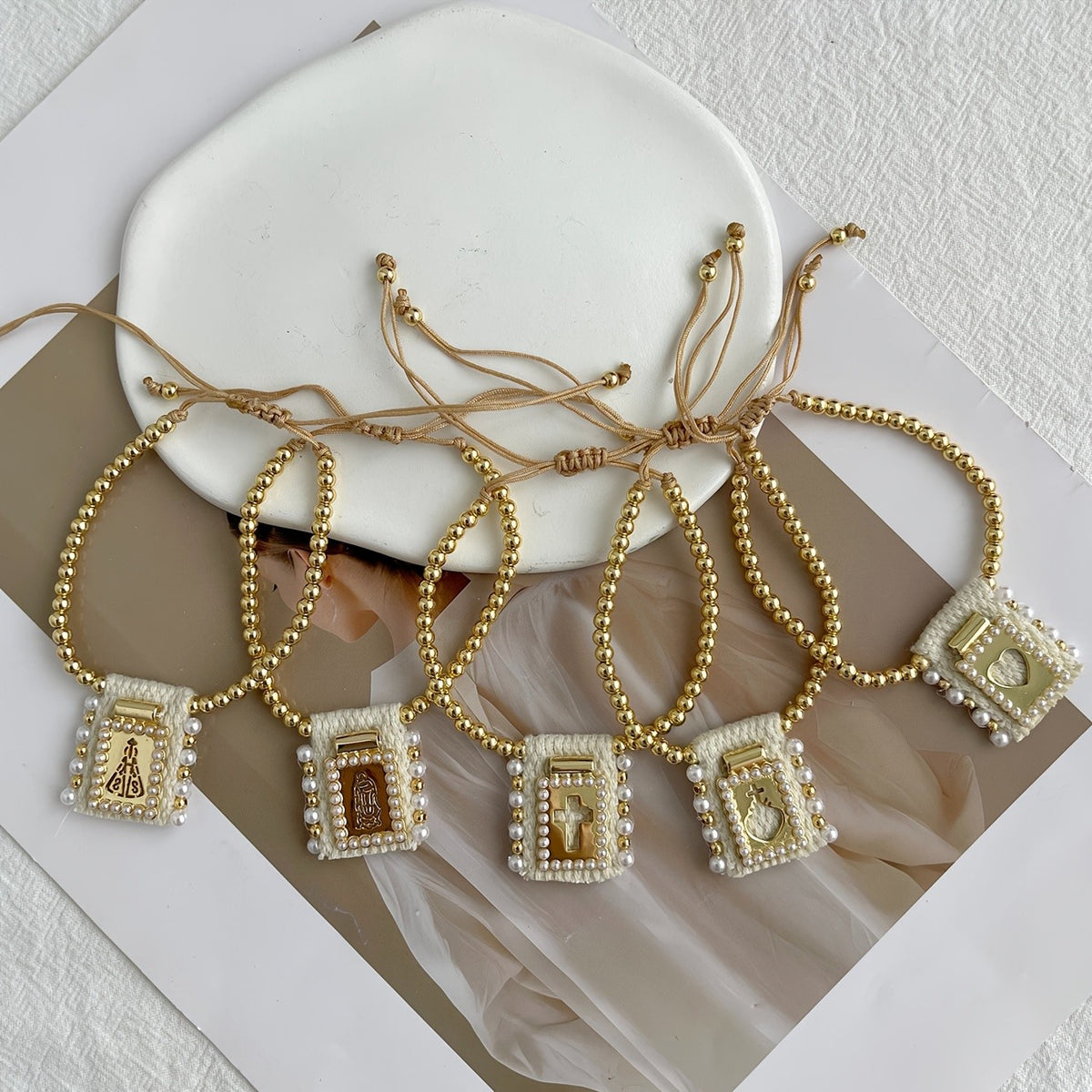 18k Boho Woven Religious Charm Bracelet