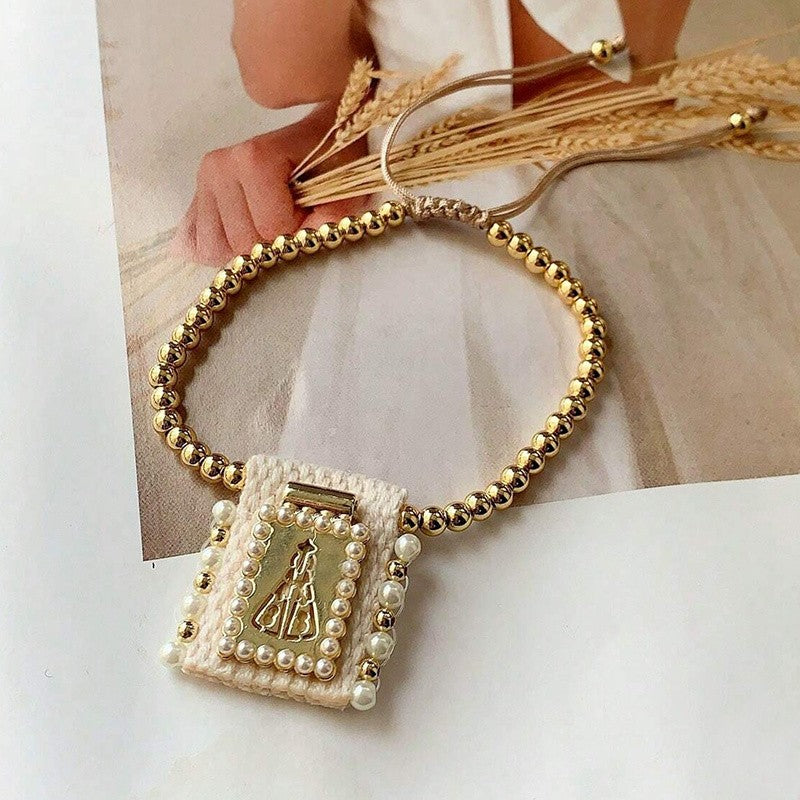 18k Boho Woven Religious Charm Bracelet