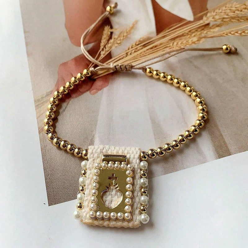18k Boho Woven Religious Charm Bracelet