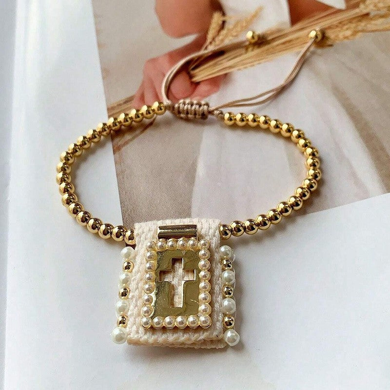 18k Boho Woven Religious Charm Bracelet