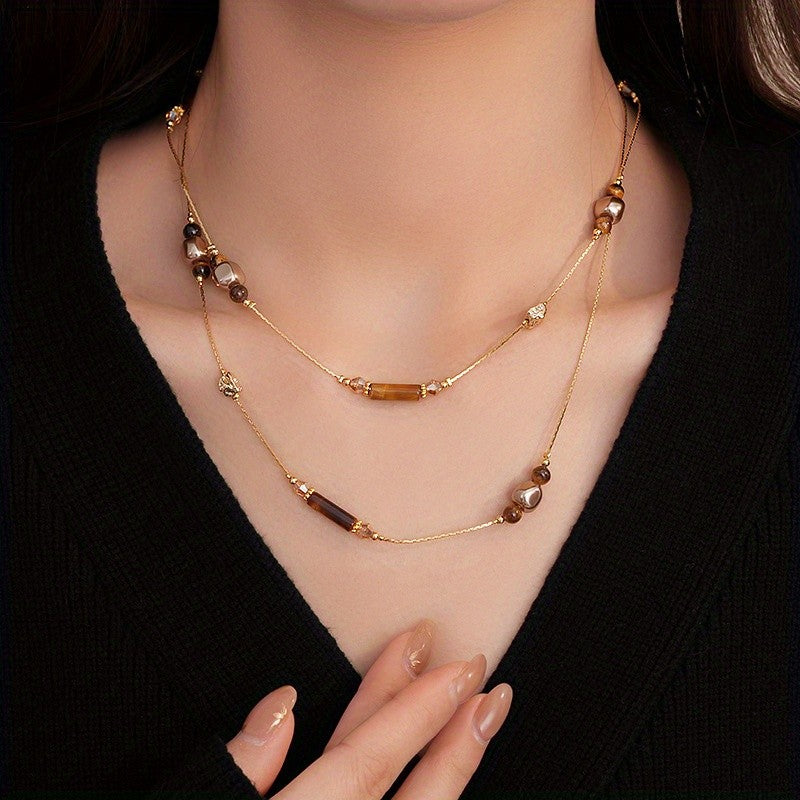 Elegant Vintage Glass Bead Layered Necklace