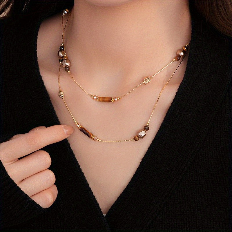 Elegant Vintage Glass Bead Layered Necklace