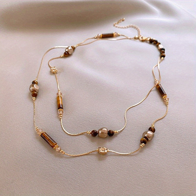 Elegant Vintage Glass Bead Layered Necklace