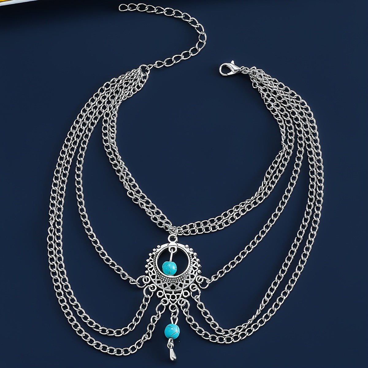 Boho Vintage Turquoise Medallion Anklet