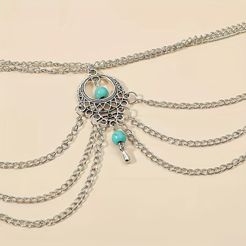 Boho Vintage Turquoise Medallion Anklet