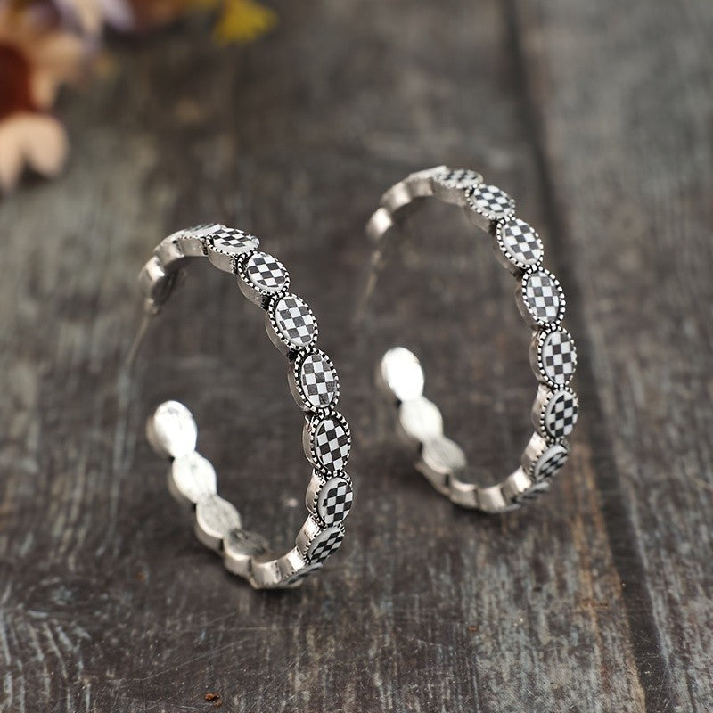 Boho Checkerboard C-Hoop Earrings