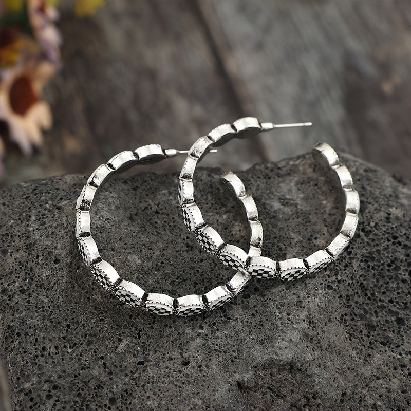 Boho Checkerboard C-Hoop Earrings