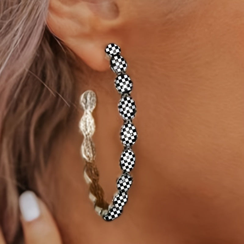 Boho Checkerboard C-Hoop Earrings