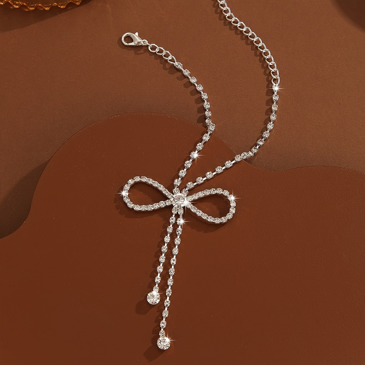 Dainty Crystal Bow Tassel Anklet