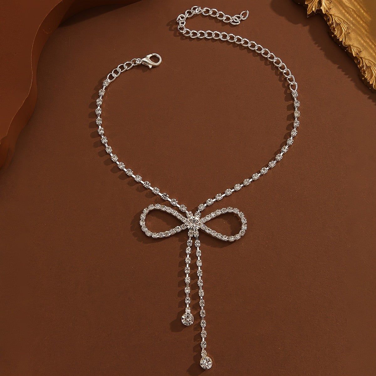 Dainty Crystal Bow Tassel Anklet