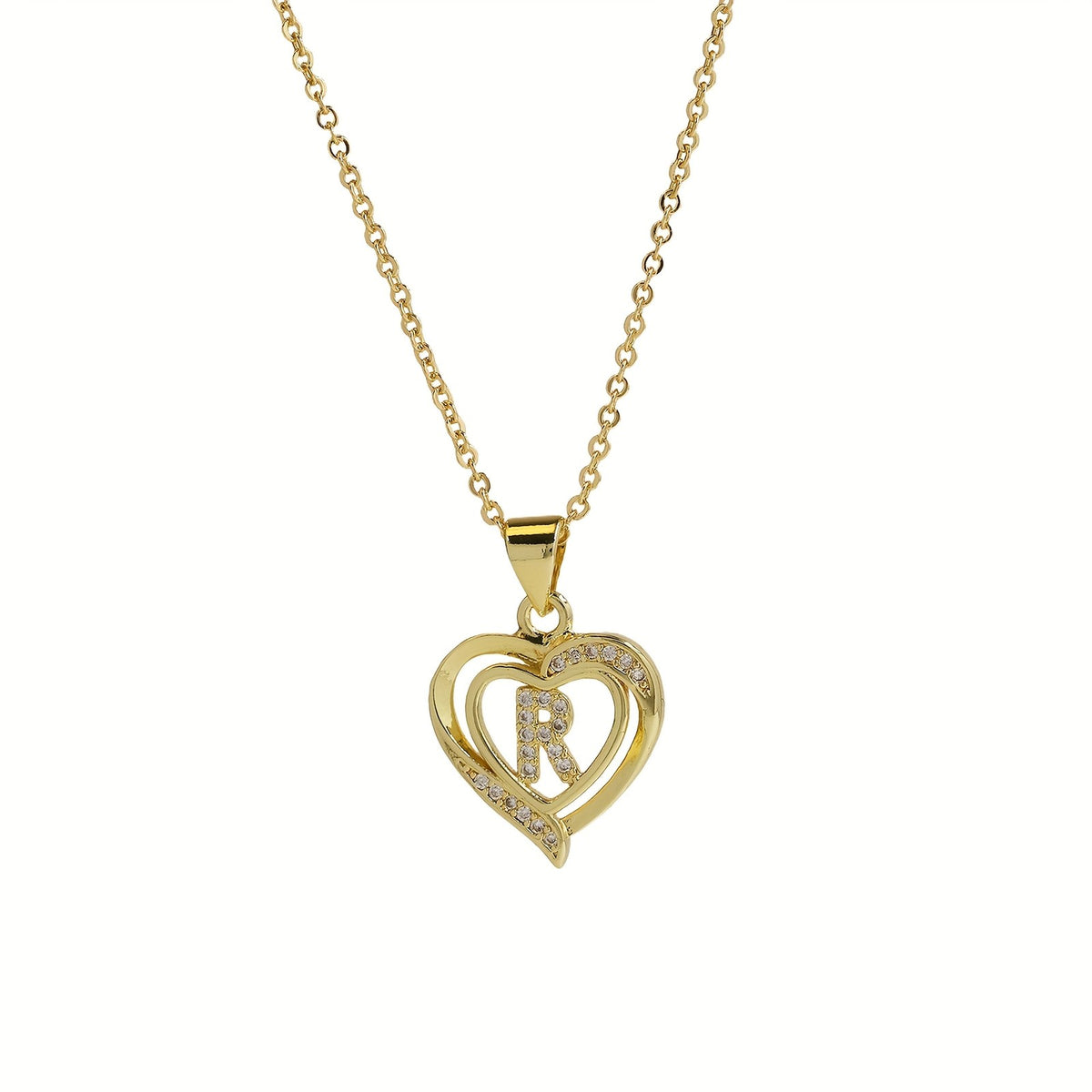 14k Dainty Open Heart Initial Necklace