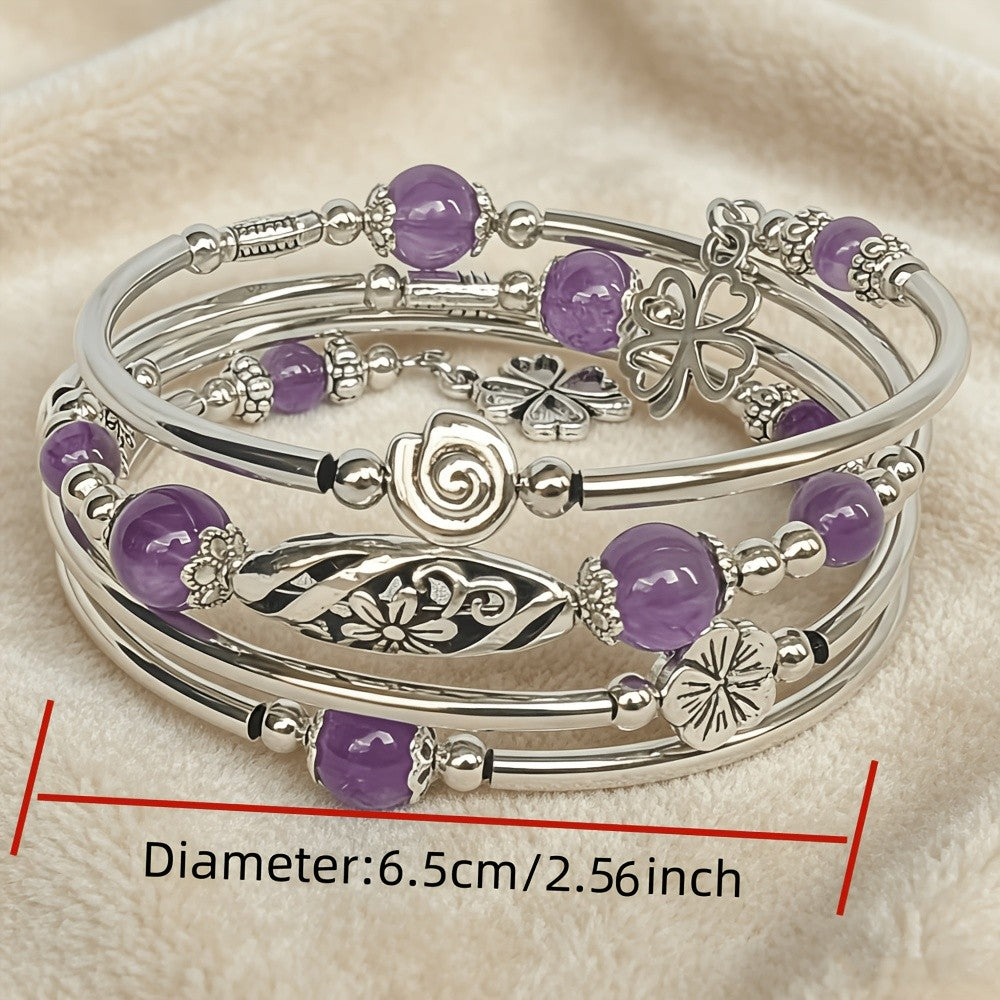Boho Amethyst Clover Wrap Bracelet