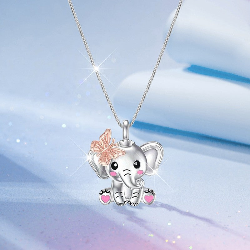 Dainty Elephant Butterfly Necklace