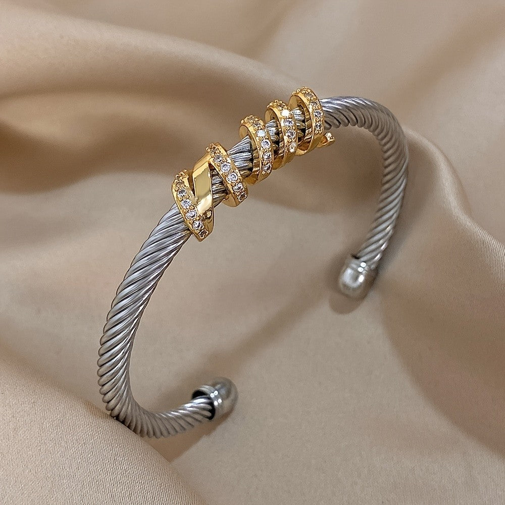 Classy Twisted Zircon Cuff Bracelet