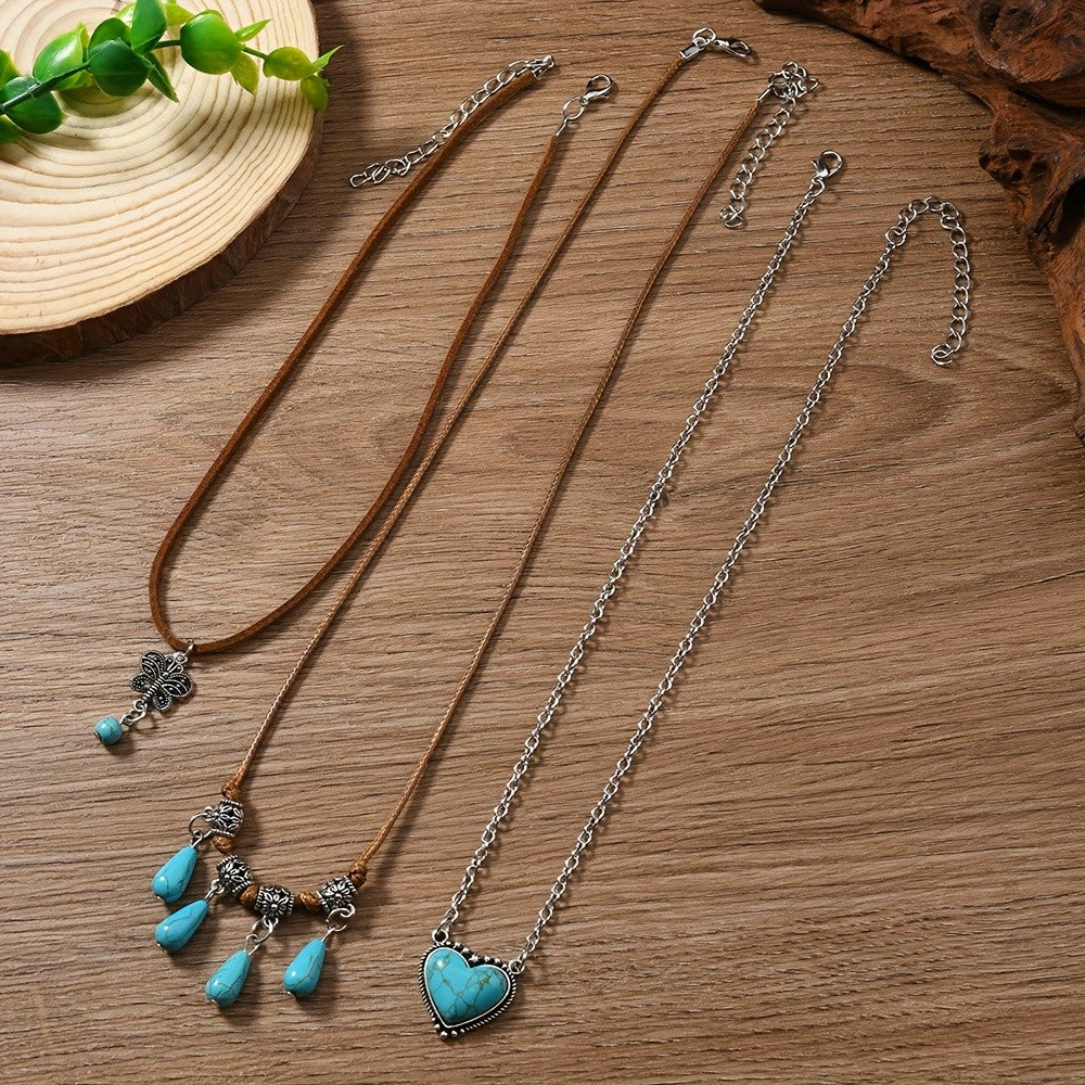3pc Boho Turquoise Heart Necklace Set