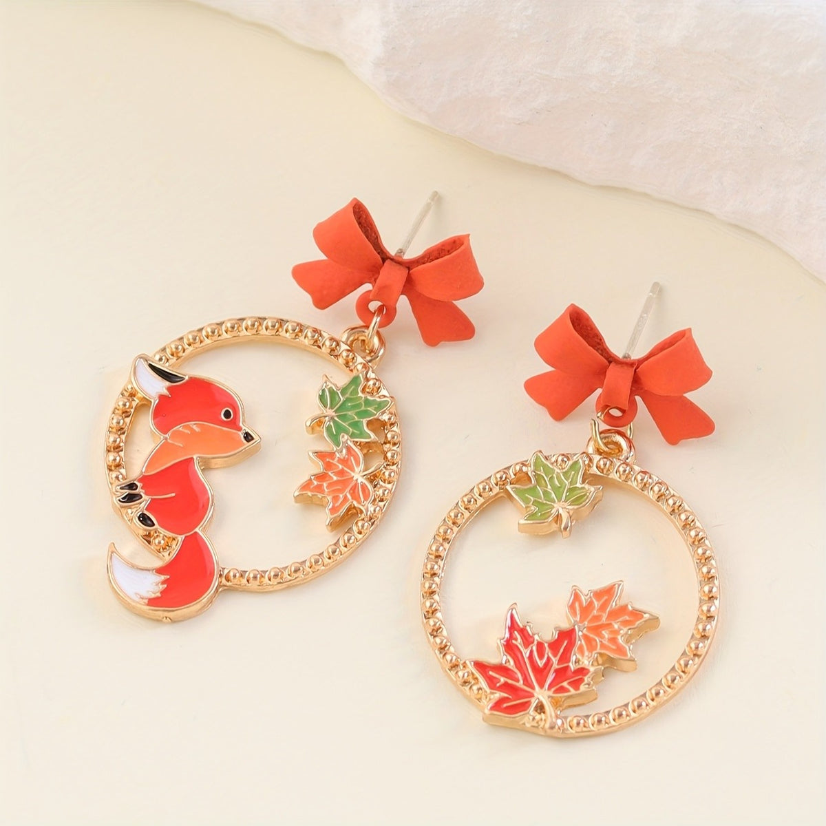 Whimsical Fox Bow Drop Earrings