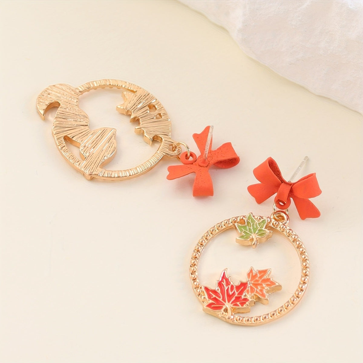 Whimsical Fox Bow Drop Earrings