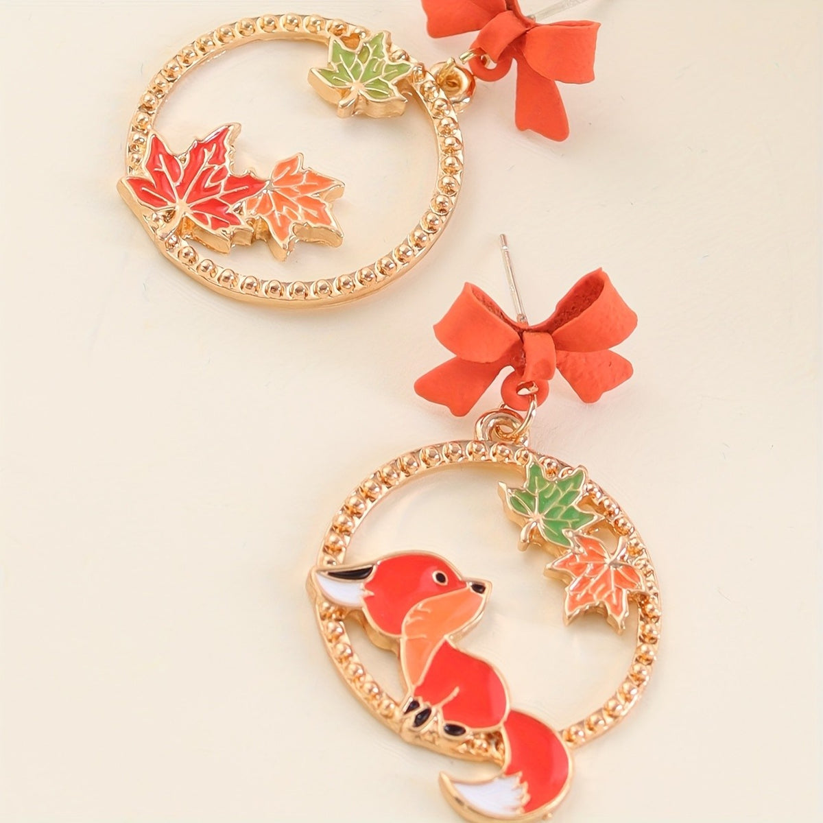 Whimsical Fox Bow Drop Earrings