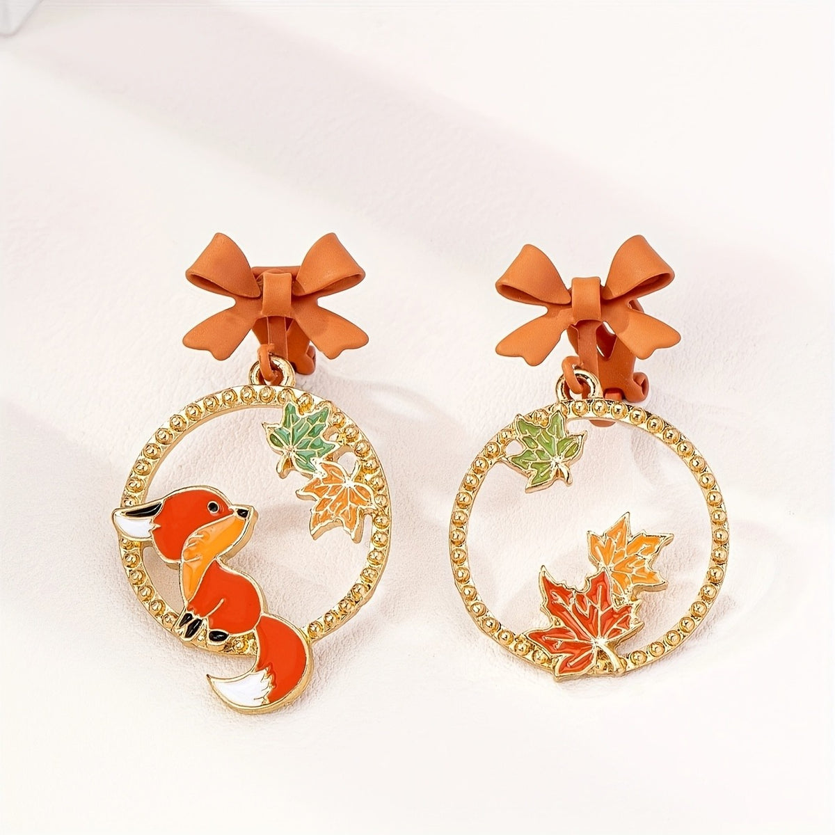 Whimsical Fox Bow Drop Earrings